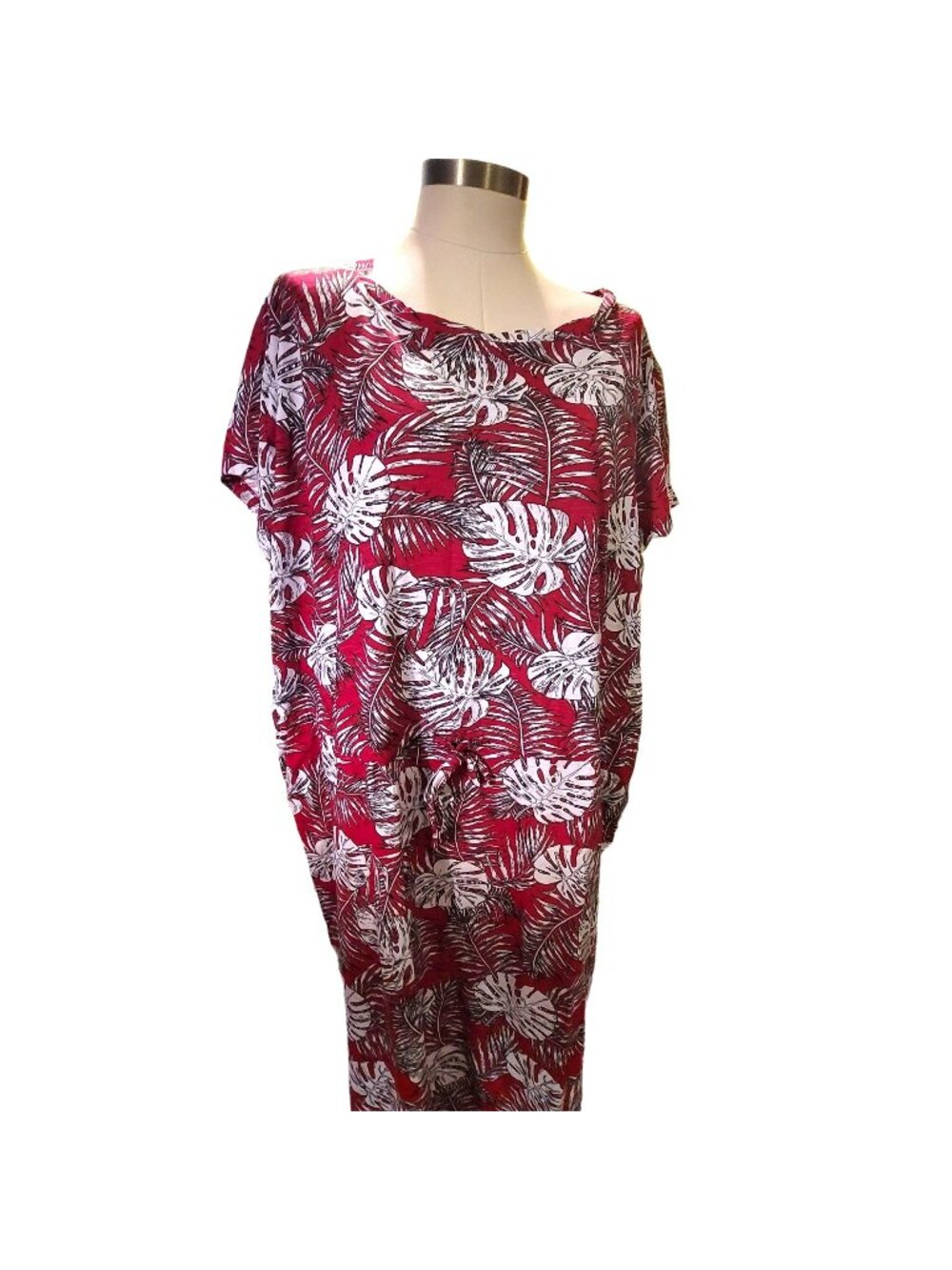 Ellos Red and White Dress Cottagecore Hawaiian Palm Cotton Size 26/28 2X JJ3288